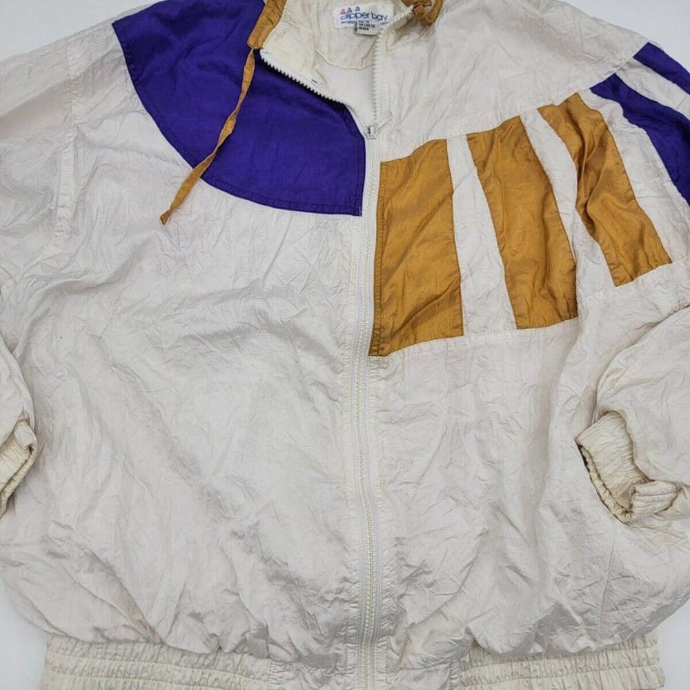 Vintage Clipper Bay Jacket Womens M Color Block Retro 90s Nylon Windbreaker